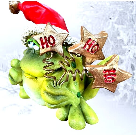 Vintage Russ Christmas Douglas Frog Figurine Ho Ho Ho Santa Hat Toad Gift Peace - Picture 2 of 10